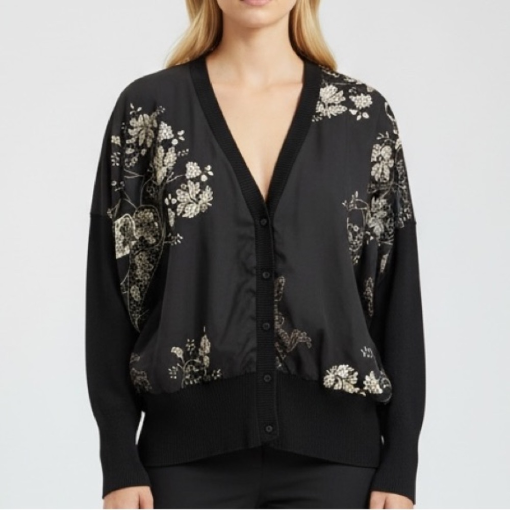 August Silk Black Knit Cardigan